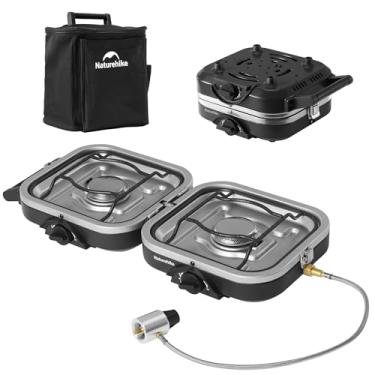 Imagem de Naturehike Fogão de acampamento dobrável com 2 bocas, fogão a gás propano dobrável portátil com bolsa de transporte, fogão de acampamento de alto desempenho de 16000 BTU, queimadores ajustáveis e