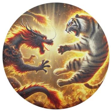 Imagem de Conjunto de 1 jogo americano de PVC Dragon Tiger Battle de 38 cm, jogo americano antiderrapante para mesa de jantar
