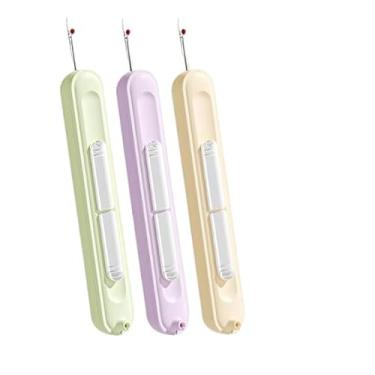 Imagem de 2 em 1 Threader Seam Ripper 3 peças de ferramenta passador agulha retrátil para remoção linhas costura manual fácil usar todos os níveis habilidade ideal projetos tricô ponto bordado e artesanato