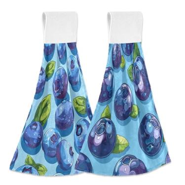 Imagem de SEHANY Toalhas de cozinha de mirtilo de frutas toalha de mão pendurada com laço e gancho, 2 peças de toalhas de mão absorventes macias para banheiro cozinha decoração de bar de chá