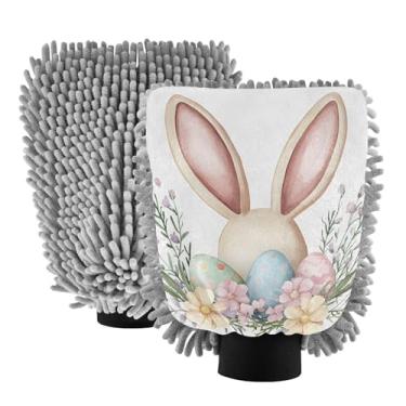 Imagem de ODAWA Luvas de chenille para lavagem de carro, ovos de Páscoa, espuma pastel, canhão, luva de lavagem de carro, 20,5 x 30 cm (pacote com 2)