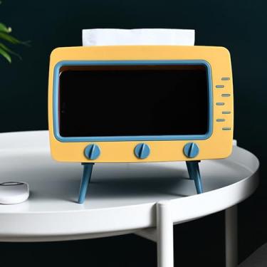 Imagem de Suporte Multipropósito para Caixa de Papel Toalha TV com Celular Design Retro Cute Inovador Uso Universal Banheiro Cozinha Escrivaninha Escritório Mesa Plástico Premium