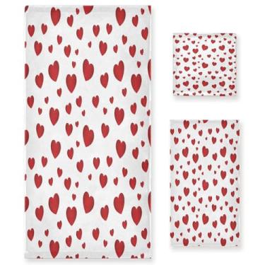 Imagem de Wassud Conjunto de 3 toalhas de banho de coração vermelho para dia dos namorados, toalhas super macias e absorventes para banheiro, toalhas de banho de secagem rápida, toalha de banho para academia