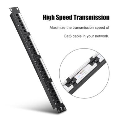 Imagem de AUNMAS Painel de Patch CAT6 de 24 Portas, Painel Ethernet de Metal para Gerenciamento Eficiente de Cabos, Perfeito para Home Office e Configuração Comercial