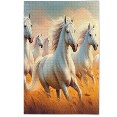 Imagem de Cartoon Cute Horse White Jigsaw Puzzle 1000 Pieces Adult Floral Landscape Art Fun Family Puzzles Funny Puzzle Game Tech Gifts, 1000 Pieces, 29.5" x 19.7"