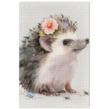 Imagem de Quebra-cabeça fofo com flor de ouriço, 500 peças para adultos, jogos engraçados, presentes legais para adultos, estampa de flores e animais