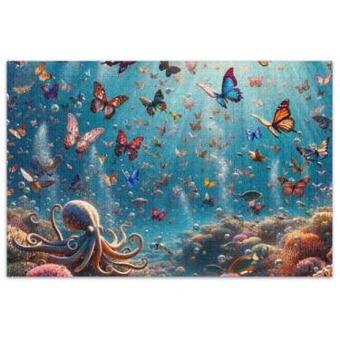 Imagem de Quebra-cabeça subaquático borboletas mar para adultos 500 peças presentes tecnológicos para família quebra-cabeça pintura animal