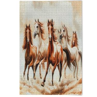 Imagem de Adult Jigsaw Puzzles 500 Pieces Cool Brown White Horse White Elephants Gifts Puzzle Hard Puzzles for Adults Cute Animal Floral Art, 500 Pieces, 20.5" x 14.9"