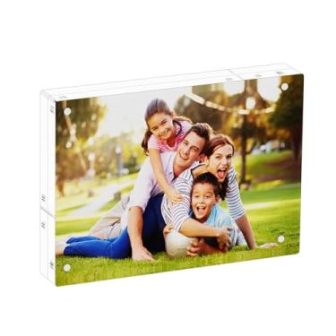 Imagem de GENGENZER Mini porta-retrato 6,3 x 8,9 cm, moldura magnética de acrílico transparente para cartões de visita, 20 mm de espessura, tamanho carteira dupla face, para escritório, decoração de casa