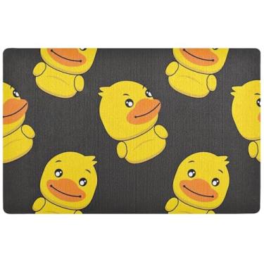 Imagem de TSENQUE Tapete de porta frontal preto de pato amarelo fofo personalizado, tapete de porta externo, tapete de porta engraçado, antiderrapante, 81 cm x 50 cm