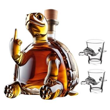 Imagem de Garrafa de uísque, dedo médio, tartaruga, 350 ml, linda gravação, com 4 copos, decantador de animais criativo, personalizado, presente engraçado para homens e mulheres, despedida de solteiro
