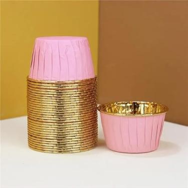 Imagem de Pacote grande com 50 peças, forro de queque, envoltórios de bolo, bandeja de panificação, copos de papel, utensílios de pastelaria, suprimentos de festa (rosa, 50 peças)