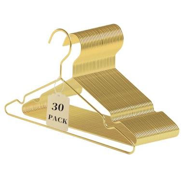 Imagem de Cabides de arame infantis dourados, pacote com 30, cabide de metal forte para bebê, 30 cm, cabide de metal resistente para armário, cabides dourados infantis