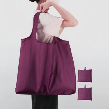 Imagem de Pacote com 2 sacolas de compras grandes e dobráveis, à prova d'água, reutilizáveis, sacolas de nylon, A2-vinho tinto, Medium