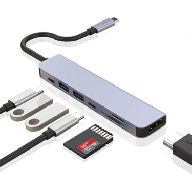 Imagem de Hub USB C 7 em 1 adaptador multiportas com saída HDMI 4K a 60hz fonte de alimentação tipo C carregamento de 7 portas com leitor de cartão SD 3.0 Premium