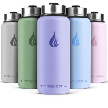 Imagem de HYDRO CELL Garrafa de água isolada de aço inoxidável com canudo - para bebidas frias e quentes - Frasco de metal a vácuo com tampa de rosca e garrafa térmica esportiva moderna à prova de vazamento