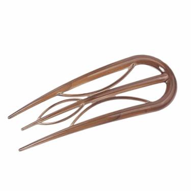 Imagem de Garfo de cabelo de resina acessórios de cabelo elegante retrô preguiçoso estilo chinês folha em forma de U bastão de cabelo diário (estilo 2)