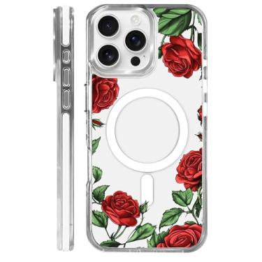 Imagem de MQJCYB Capa magnética para iPhone 16 Pro Max com design em base transparente, compatível com MagSafe, capa protetora fina de TPU macio para telefone feminino e feminino
