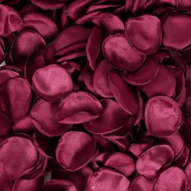 Imagem de hoyuwak Pétalas de rosa de seda vermelha - pétalas de rosa falsas bordô para decoração de casamento, decorações de dia dos namorados - 200 peças de pétalas de flores de seda realistas feitas à mão