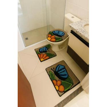 Imagem de Kit Jogo de Tapete Frufru 3 Peças p/ Banheiro  Toque Macio + Base Anti