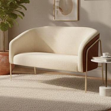 Imagem de Sofá 2 Lugares Stella Industrial Alta Champanhe Sintético Pu Nozes Linho D03 - D`rossi Bege