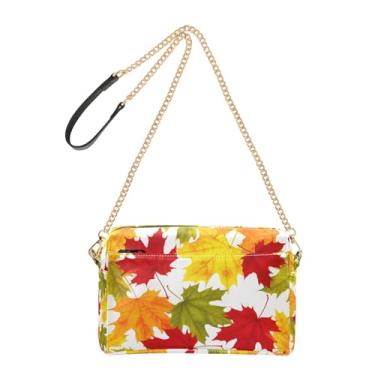 Imagem de Joitme Bolsa feminina colorida de folhas de bordo de outono bolsa tiracolo de couro PU com alça de corrente para celular