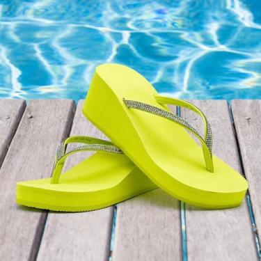 Imagem de Sandálias femininas com strass, chinelos, plataforma, chinelos de cunha, sapatos de casamento, caminhada na praia, Verde Blaze, 35