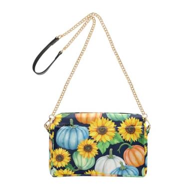 Imagem de Joitme Bolsa tiracolo feminina de girassol em aquarela com alça de corrente de couro PU bolsa de ombro bolsa para celular