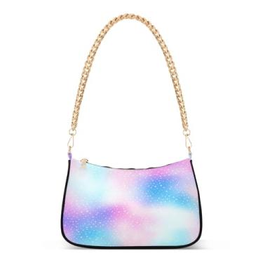 Imagem de Bolsa de ombro com corrente azul gradiente pastel, bolsa feminina Hobo com grande capacidade, bolsa moderna para uso diário e noturno