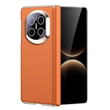 Imagem de POYUFRG Capa de couro para Huawei Mate X7, capa de telefone galvanizada de luxo ultrafina capa de proteção de dobradiça de lente com tudo incluído, laranja, Mate X7