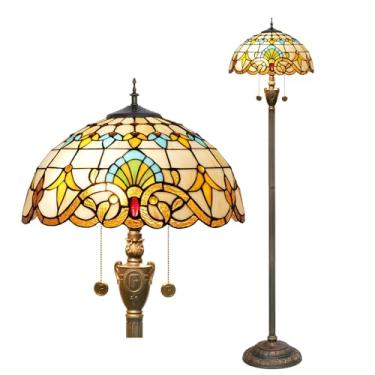 Imagem de Luminária de chão estilo Tiffany [2 lâmpadas][40,6 cm L x 157,5 cm A] Luminária decorativa para casa, estilo barroco com vitrais antigos, ideal para leitura em sala de estar, quarto, corredo