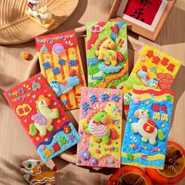 Imagem de Envelope Vermelho Chinês,6 Peças 3D Fofos da Boa Sorte Chinesa | Envelopes De Dinheiro Com Bordados 3D,Para Casamento Festa De Inauguração Cartões De Cumprimentos Para Família Adultos