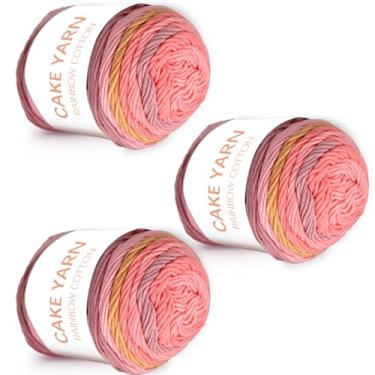 Imagem de SIMEIQI 3 fios de bolo para crochê, fio gradiente de 100 g para fazer artesanato colorido, bonecas, cachecóis, bolsas, cobertores e outros artesanatos (rosa e amarelo)