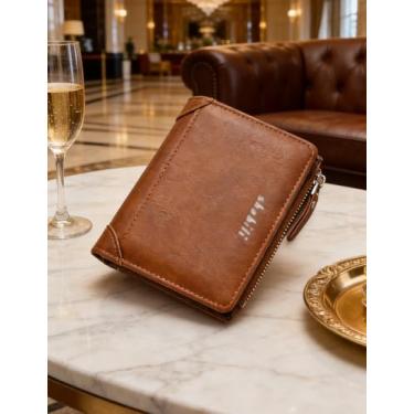 Imagem de Carteira masculina de couro curta com zíper, organizador casual leve (cinza-acinzentado)