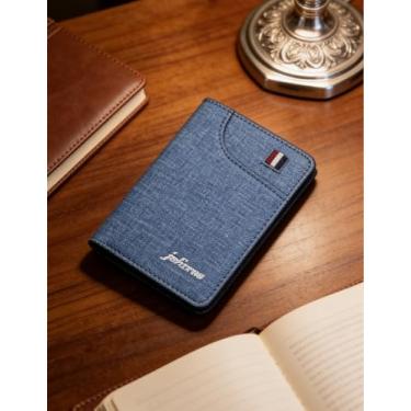 Imagem de Carteira curta masculina dobrável de couro, dobrável compacta para transporte diário (azul)