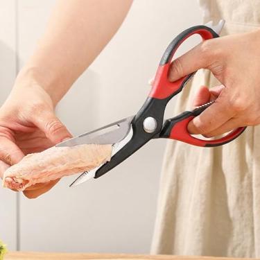 Imagem de Tesouras de cozinha resistentes com suporte magnético, podem ser lavadas na lava-louças, lâminas para todos os fins, feitas com aço japonês 4034 para carne/legumes/churrasco/ervas, preta