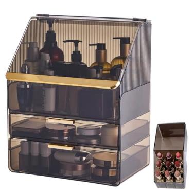 Imagem de Grande organizador de cosméticos com suporte de batom totalmente transparente com gavetas, à prova de poeira, à prova d'água, balcão, armazenamento para pincéis de maquiagem e batom para cuidados com