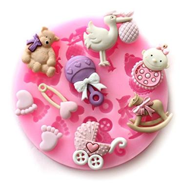 Imagem de Longzang Mini açúcar de silicone, molde de fondant e bolo, tema de chá de bebê, rosa