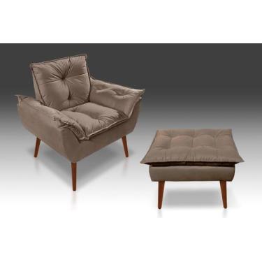 Imagem de Kit 01 Poltrona Opala + 01 Puf Opala Suede Capucino  -RV DECORA - CASA