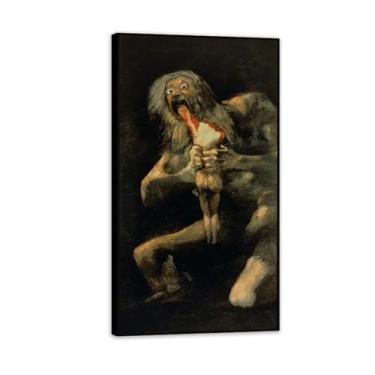 Imagem de Arte de parede Francisco Goya, Saturn Devouring one of his Sons, impressão em tela famosa reprodução de pinturas a óleo abstratas imagem emoldurada para decoração de casa 55 x 30 cm (22 x 12