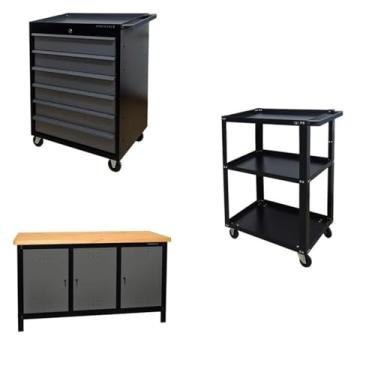 Imagem de Conjunto 2 Carros Profissional 6 Gavetas 1 Bancada Profissional de 150cm para Ferramentas Presto Preto