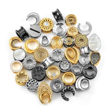 Imagem de Casvort 6 peças de aço inoxidável cirúrgico 316L cores aleatórias alargadores de orelha túneis piercings corporais saco da sorte 3 pares total 3/10.2 cm