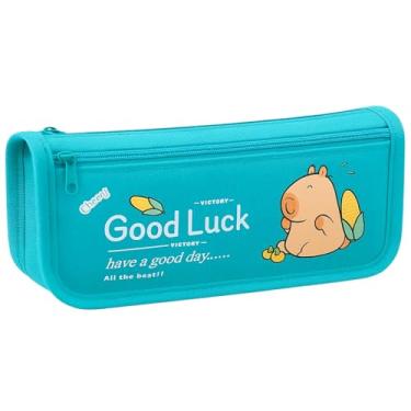 Imagem de Estojo Escolar Pequeno Feminino Masculino Unissex Estampas Divertidas Ideal para Meninas e Meninos Organizador Lápis Canetinhas Canetas Material para Escola Poliéster (Azul Esmeralda)