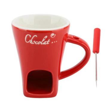 Imagem de Caneca De Cerâmica Para Fondue Com Garfo Para Derreter Chocolate E Aqu