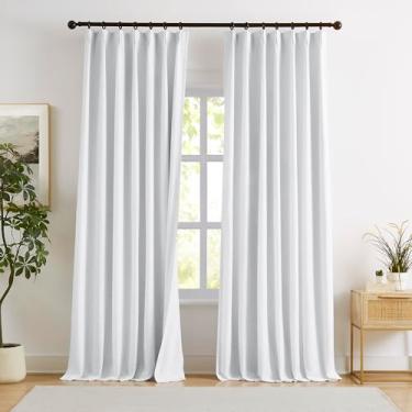 Imagem de Cortinas brancas plissadas com mistura de linho e linho cortinas blackout completas para sala de estar quarto 241 cm de comprimento cortinas plissadas com isolamento térmico com ganchos e anéis, 2