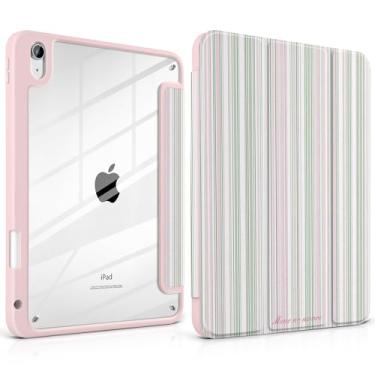 Imagem de TWOLSKOO Capa para iPad de 11ª e 10ª geração com suporte para lápis, suporte de três dobras, hibernar/despertar automático, parte traseira de acrílico transparente com amortecedor de TPU, para iPad de