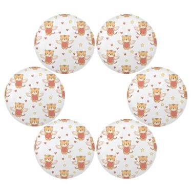 Imagem de Wassud Jogo americano conjunto de 6 tapetes redondos com asas de anjo de tigre para cozinha e jantar, tapetes laváveis e resistentes ao calor, decoração de mesa 39 cm