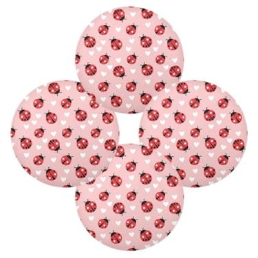 Imagem de Wassud Jogo americano conjunto de 4 tapetes de mesa redondos de corações de joaninhas para cozinha e jantar tapetes laváveis resistentes ao calor para decoração de mesa 39 cm