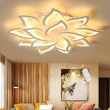 Imagem de Luminária de teto criativa em formato de flores, LED, dimerizável, moderna, com cúpula de acrílico, ideal para sala de estar, quarto, sala de jantar e quarto infantil. Possui controle remoto