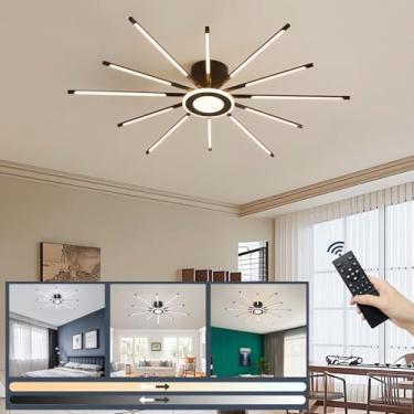 Imagem de Luminária de teto LED moderna para sala de estar, com intensidade regulável e controle remoto. Formato de faixa de luz preta, ideal para quarto, sala de jantar e escritório (12 lâmpadas).